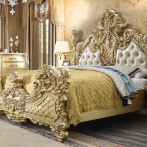Traditional King Bed with Metallic Antique Gold