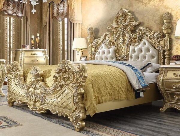 Traditional King Bed with Metallic Antique Gold