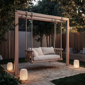 Wooden Swing With Ambient Glow