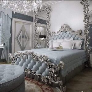 Royal White Texture Bed Design