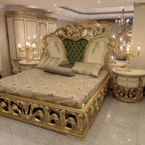 King Bed with Metallic Antique Gold