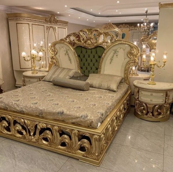 King Bed with Metallic Antique Gold